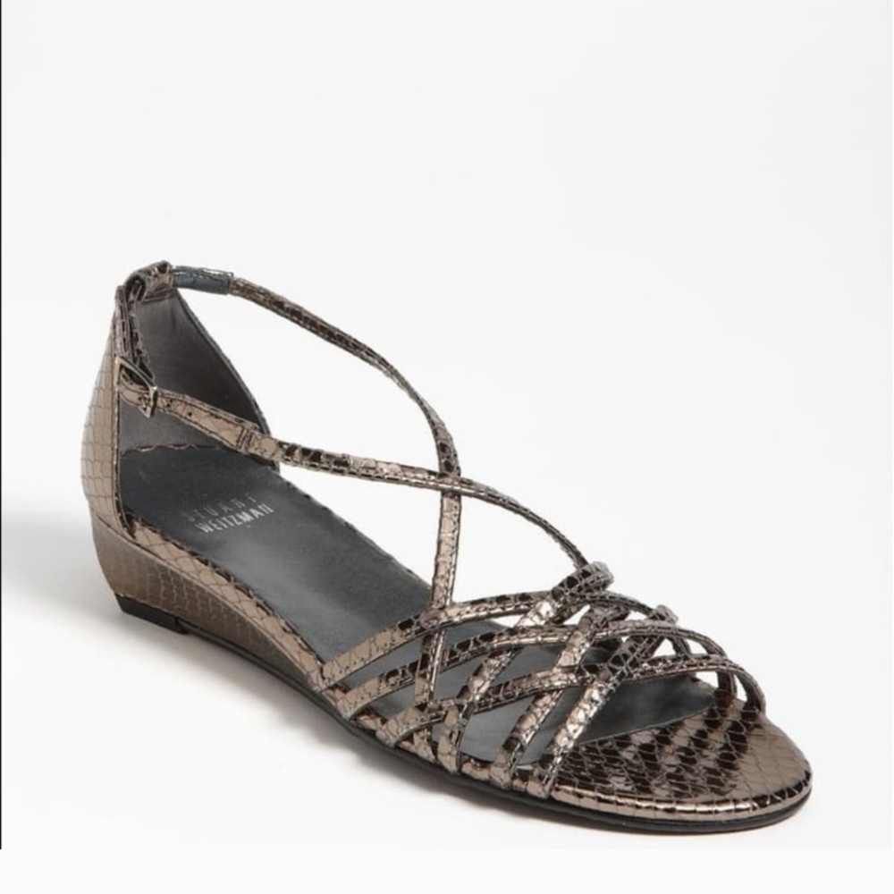 Stuart Weitzman Metallic Awaywego‎ Snake Embossed Sandals Size 7
